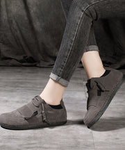 Comfy Flat Shoes For Women Grey Cowhide Leather