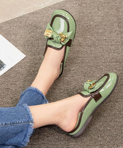 Comfy Green Faux Leather Splicing Bow Loafers For Women