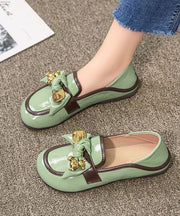 Comfy Green Faux Leather Splicing Bow Loafers For Women