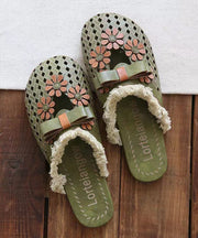 Comfy Green Floral Splicing Hollow Out Slide Sandals