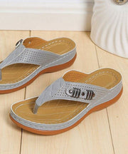 Comfy Grey Beach Flip Flops Faux Leather 2025 Splicing Rivet