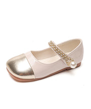 Comfy Kids Girls Flat Feet Shoes Beige Faux Leather Buckle Strap