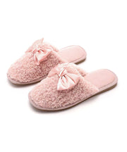 Comfy Soft Splicing Bow Slippers Shoes Red Faux Fur