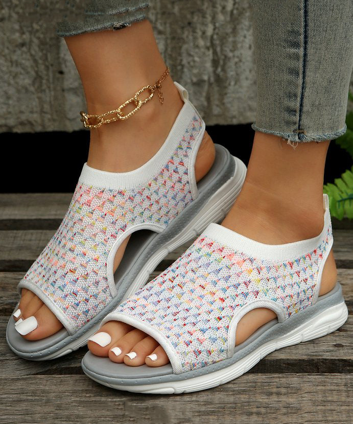 Comfy White Breathable Mesh Splicing Sandals Hollow Out Peep Toe