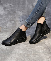 Comfy Zippered Splicing Boots Black Cowhide Leather