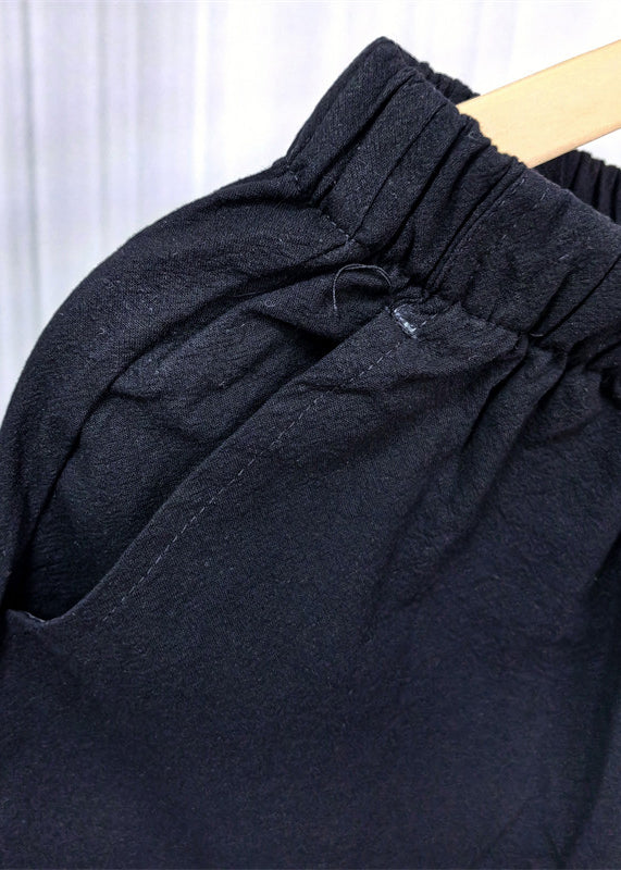 Cool Black Pockets Print Patchwork Cotton Mens Shorts Summer