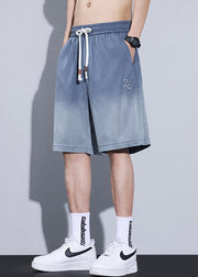 Cool Blue Gradient Color Pockets Denim Men Shorts Summer