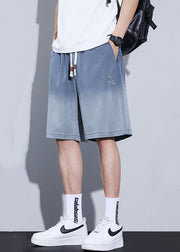 Cool Blue Gradient Color Pockets Denim Men Shorts Summer