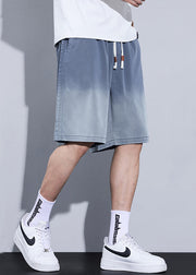 Cool Blue Gradient Color Pockets Denim Men Shorts Summer