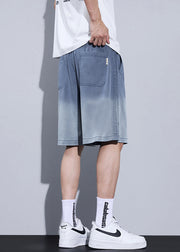 Cool Blue Gradient Color Pockets Denim Men Shorts Summer