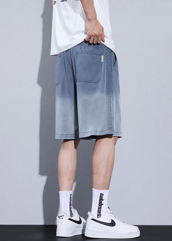 Cool Blue Gradient Color Pockets Denim Men Shorts Summer