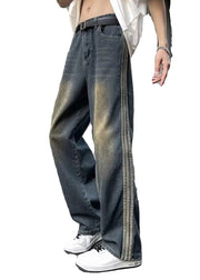 Cool Blue Pockets Patchwork Denim Pants Men Apparel Fall