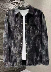 Cool Blue Tie Dye Button Pockets Men Coat Spring