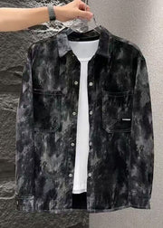 Cool Blue Tie Dye Button Pockets Men Coat Spring