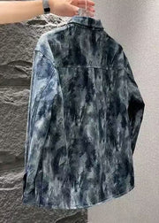 Cool Blue Tie Dye Button Pockets Men Coat Fall