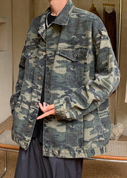 Cool Camouflage Button Pockets Denim Mens Coats Spring