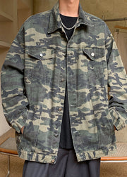 Cool Camouflage Button Pockets Denim Mens Coats Spring