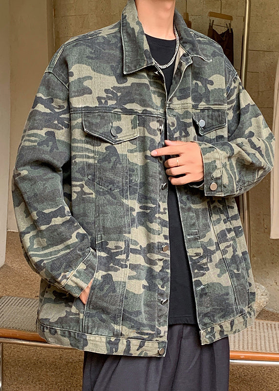 Cool Camouflage Button Pockets Denim Mens Coats Spring