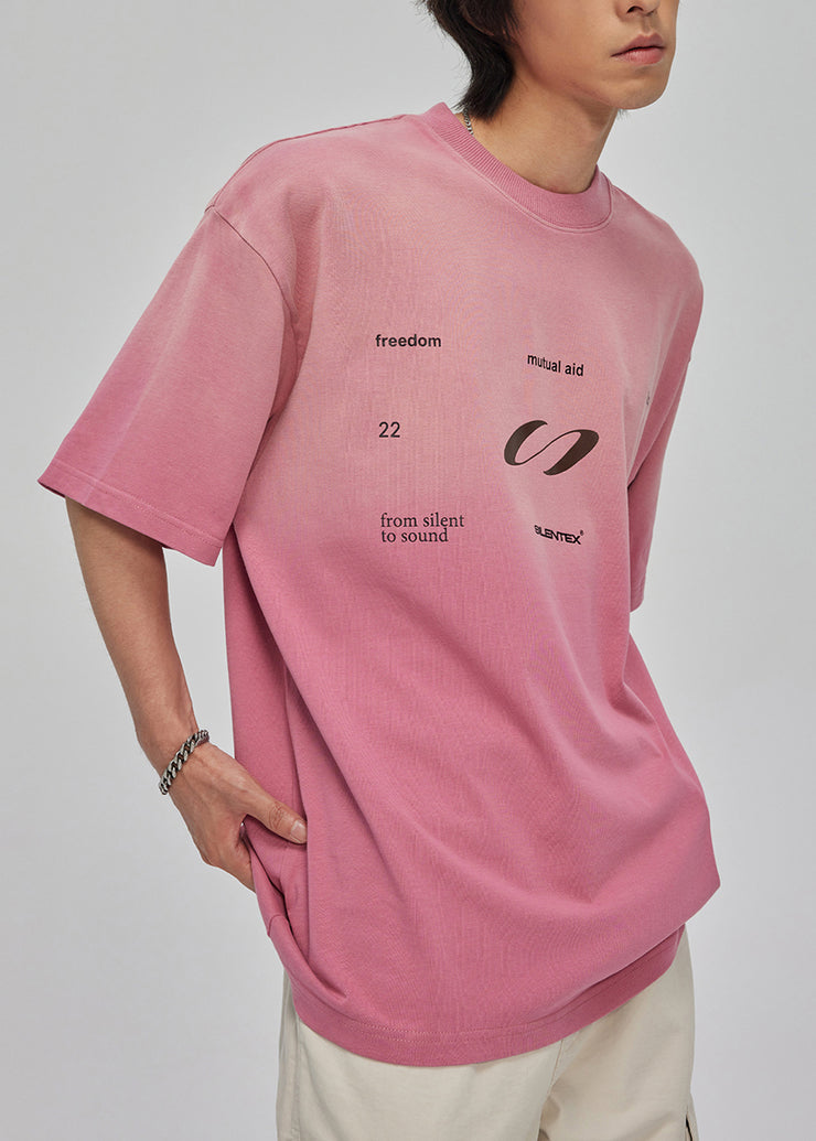 Cool Gradient Pink O Neck Print Cotton T Shirt Men Casual Clothing Summer