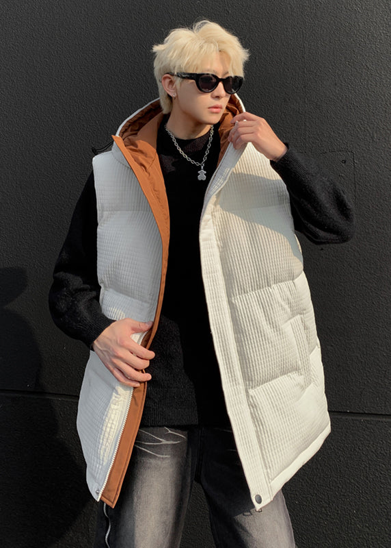 Cool White Hooded Fine Cotton Filled Men Vests Winter