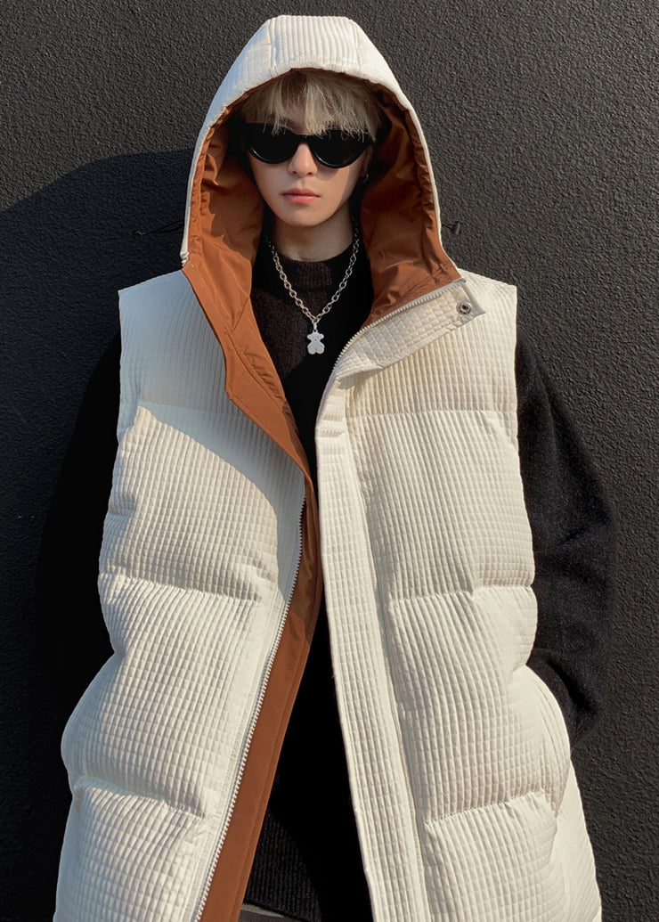 Cool White Hooded Fine Cotton Filled Men Vests Winter