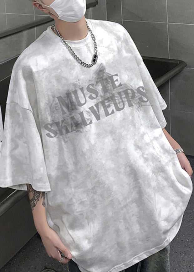 Cool White O Neck Tie Dye Plus Size Cotton Men T Shirts Summer