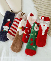 Coral Plush Mid Calf Socks Winter Cute Cartoon Christmas