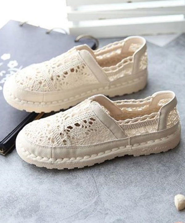 Cotton Fabric Sandals Comfortable Splicing Beige Hollow Out