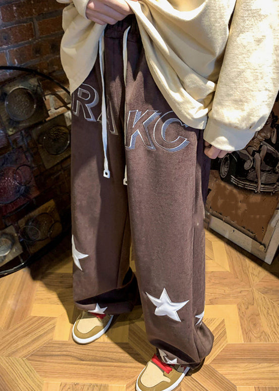 Cozy Coffee Print Elastic Waist Cotton Pants Men Spring