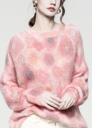 Cozy Pink Oversized Tie Dye Knit Loose Sweater Spring