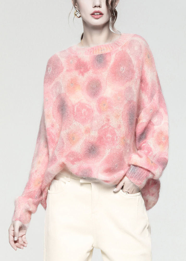 Cozy Pink Oversized Tie Dye Knit Loose Sweater Spring