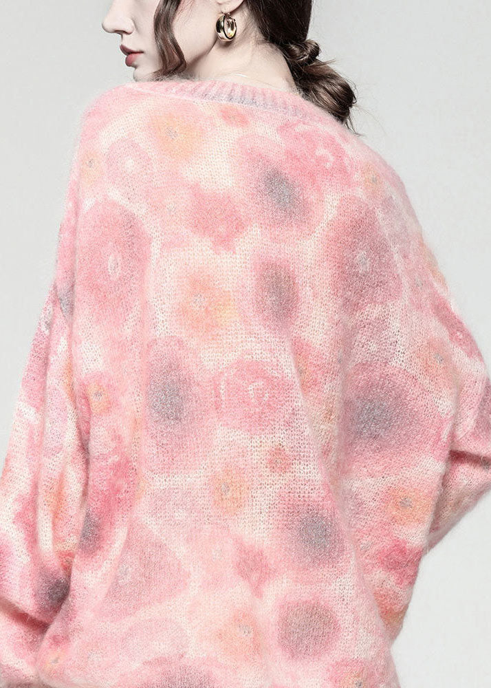 Cozy Pink Oversized Tie Dye Knit Loose Sweater Spring