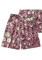Cozy Pink Print Elastic Waist Cotton Men Beach Shorts Summer