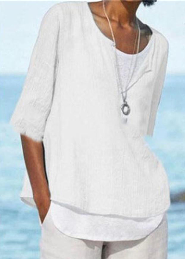 Cozy White V Neck Solid Cotton T Shirts Half Sleeve