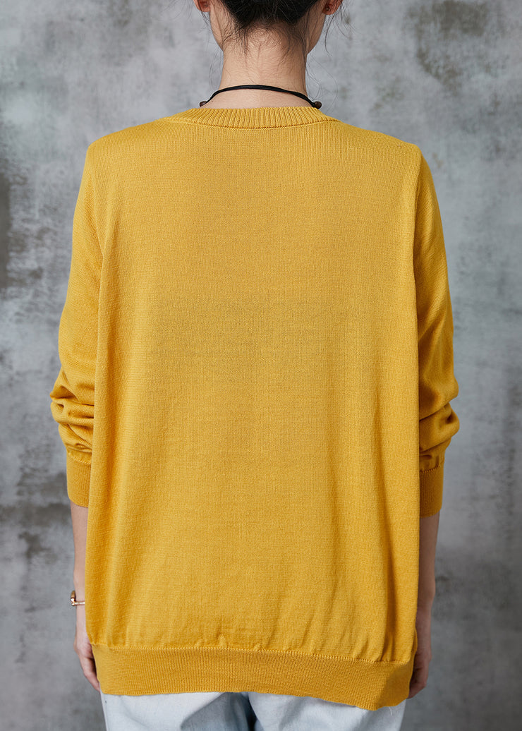 Cozy Yellow Oversized Patchwork Knit Sweater Tops Spring
