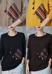 Cozy Yellow Oversized Patchwork Knit Sweater Tops Spring