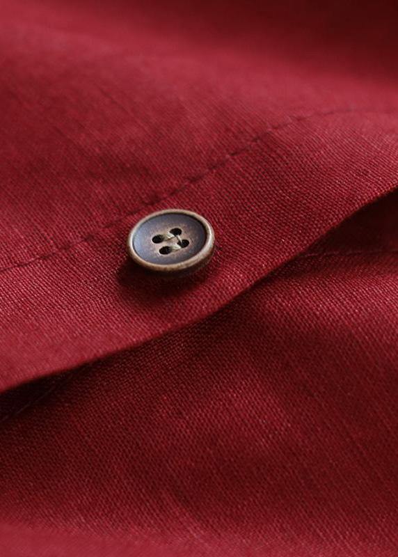 Red Linen Shirt Dress Casual Oversize Spring Maxi Dresses - SooLinen