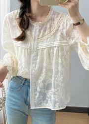 Cute Apricot Ruffled Patchwork Button Shirts Spring