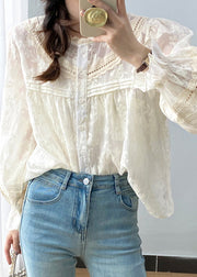 Cute Apricot Ruffled Patchwork Button Shirts Spring