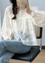 Cute Apricot Ruffled Patchwork Button Shirts Spring
