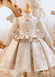 Cute Apricot Stand Collar Embroideried Ruffled Girls Maxi Dresses Spring