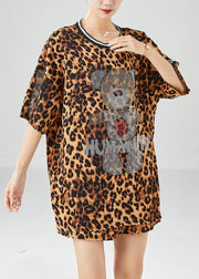 Cute Bear Oversized Leopard Print Chiffon Two Pieces Set Summer