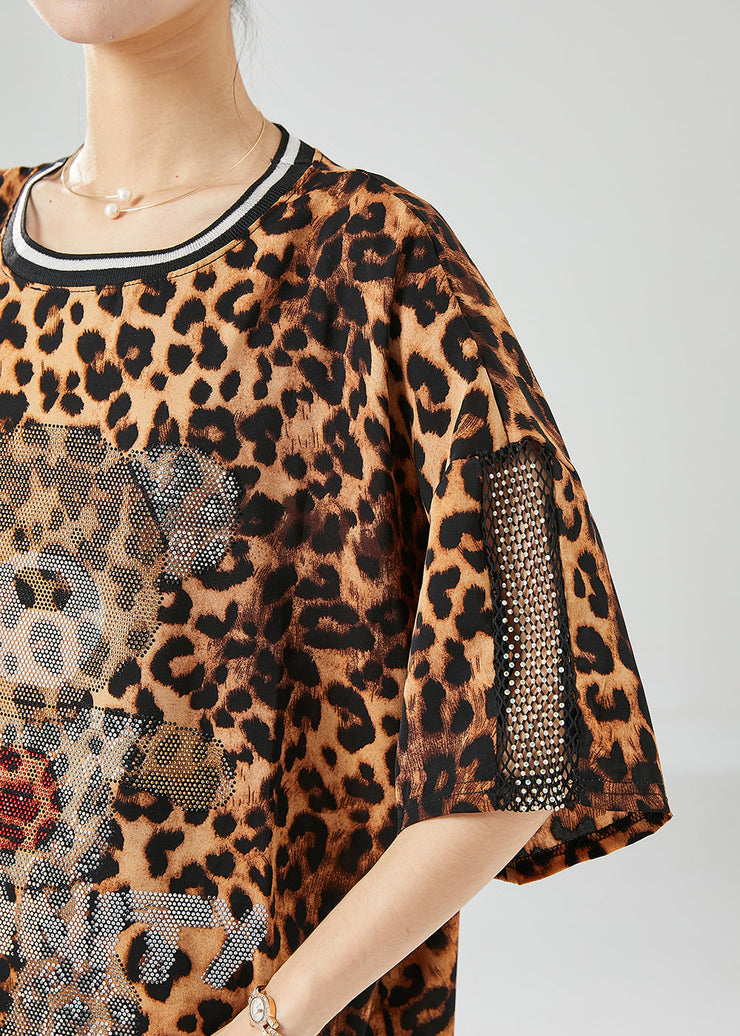 Cute Bear Oversized Leopard Print Chiffon Two Pieces Set Summer