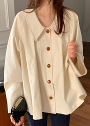 Cute Beige Peter Pan Collar Cotton Loose Shirt Top Spring