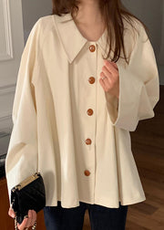 Cute Beige Peter Pan Collar Cotton Loose Shirt Top Spring