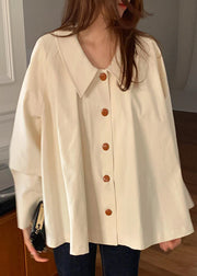 Cute Beige Peter Pan Collar Cotton Loose Shirt Top Spring