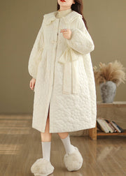 Cute Beige Peter Pan Collar Fine Cotton Filled Coat Lantern Sleeve