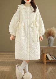 Cute Beige Peter Pan Collar Fine Cotton Filled Coat Lantern Sleeve