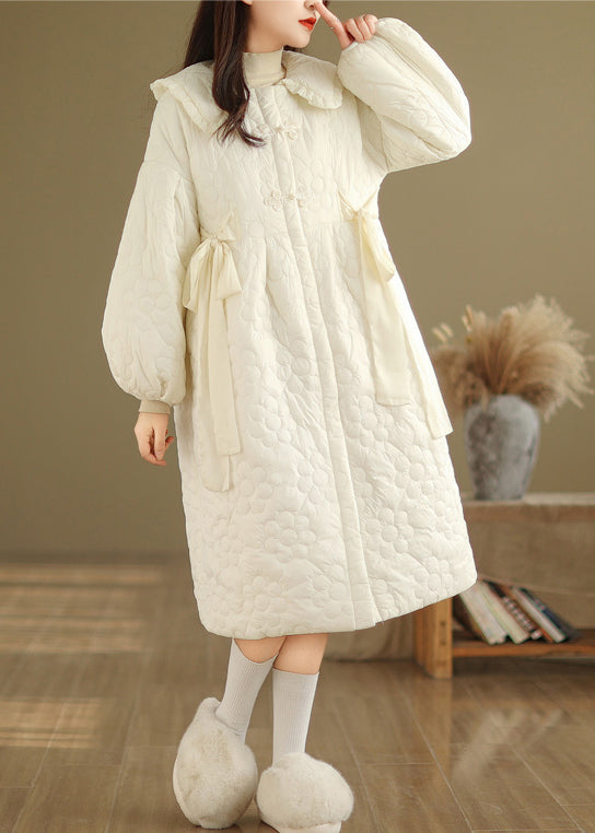 Cute Beige Peter Pan Collar Fine Cotton Filled Coat Lantern Sleeve