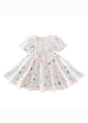 Cute Beige Ruffled Butterfly Patchwork Lace Baby Girls Dress Summer